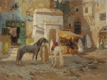 AU REPOS EN DEHORS DES MURS DE LA VILLE Frederick Arthur Bridgman Arab Peinture à l'huile